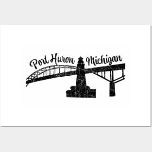 Dark Port Huron Bridge and Lighthouse Posters and Art